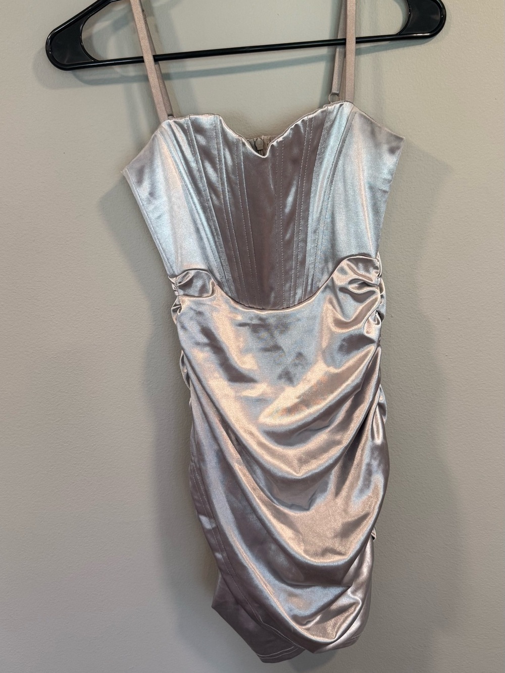 Silver Satin Ruched Bodycon Dress - Women